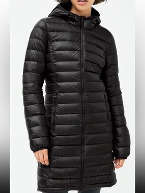 TNA Black Long Quilted Hooded Puffer Coat